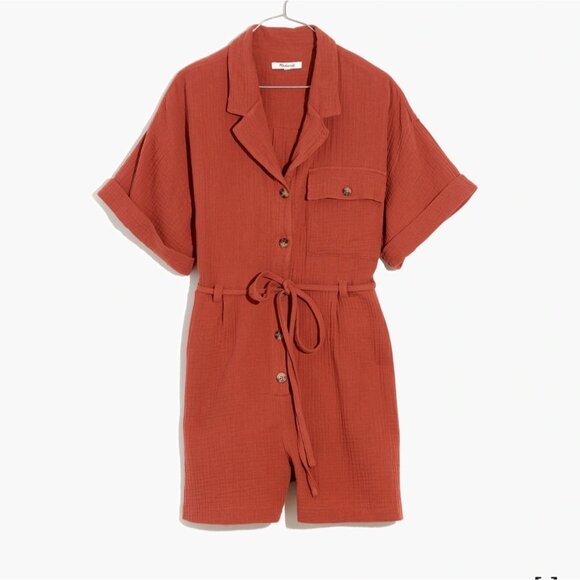 Madewell Womens Lightspun Belted Safari Romper Button-Down Tie-Waist  Sz XXS - Picture 2 of 14